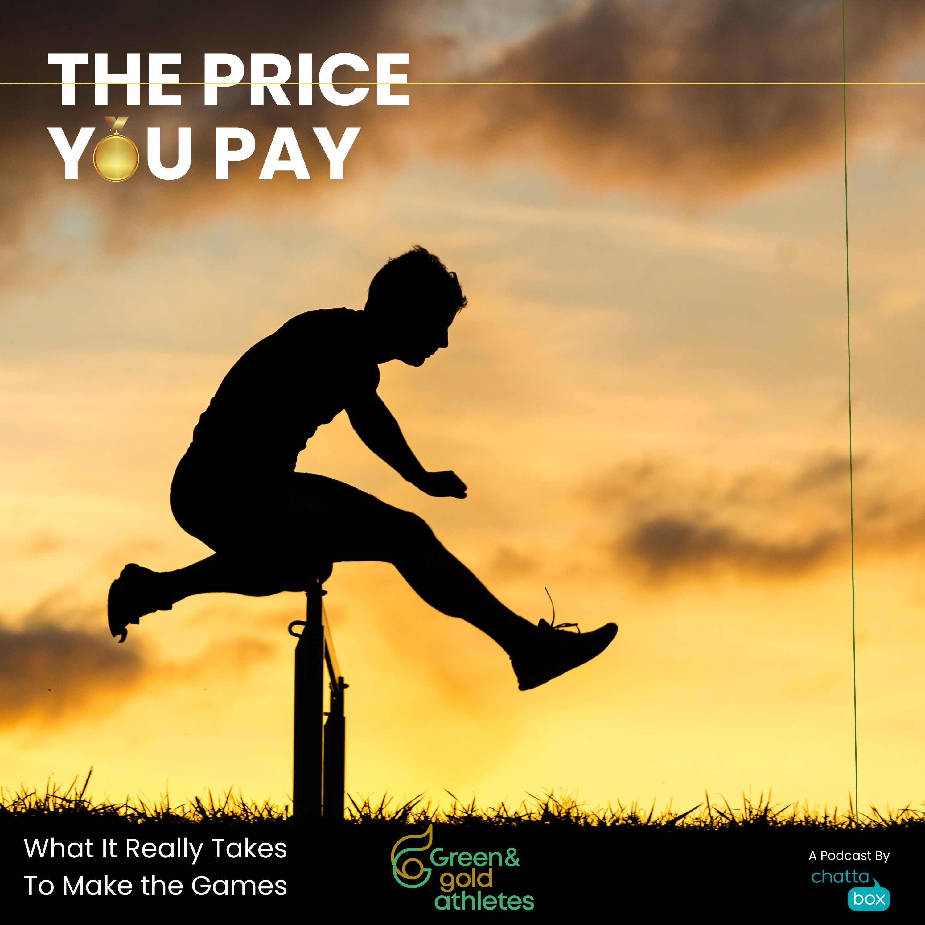 Silhouette of someone jumping over hurdles side profile, at sunset.